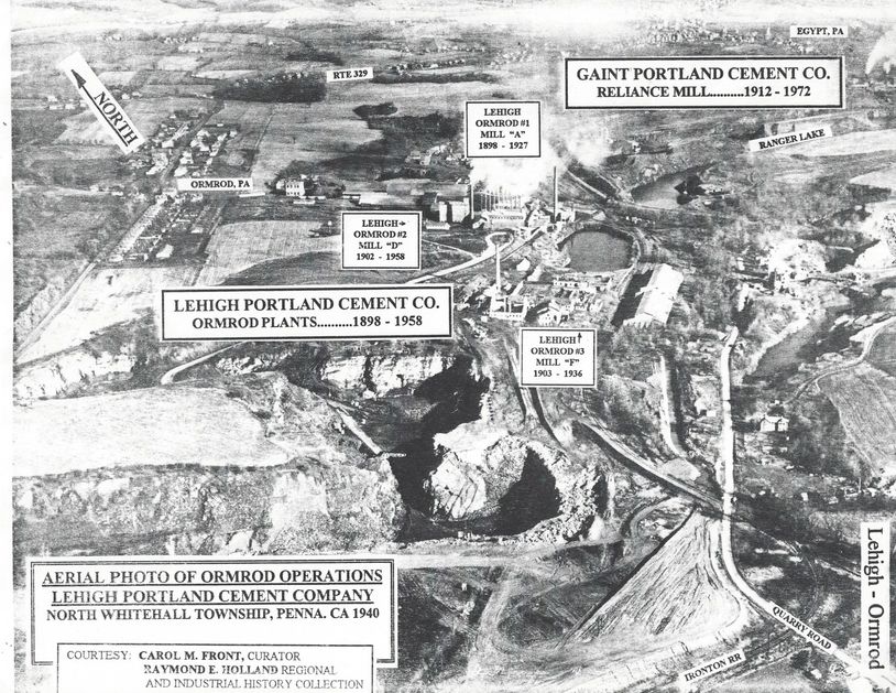 Aerial photo of Ormrod cement plant operations in 1940.